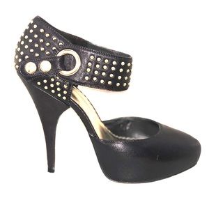 Bebe Dark Brown Gold Studded Pumps